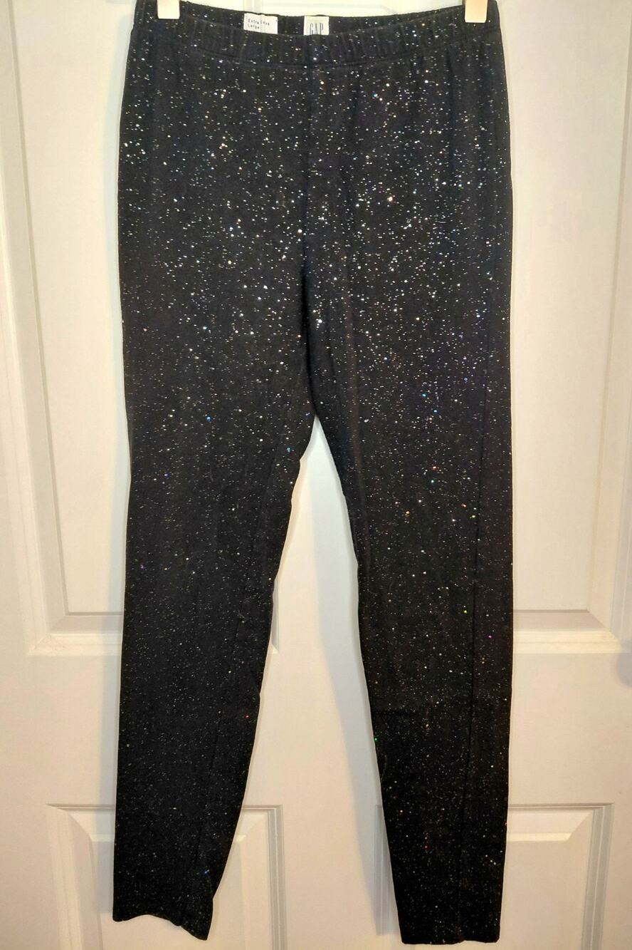 Gap Kids Girls Black Glitter Sparkle Leggings Size L Large 10 Cotton Stretch